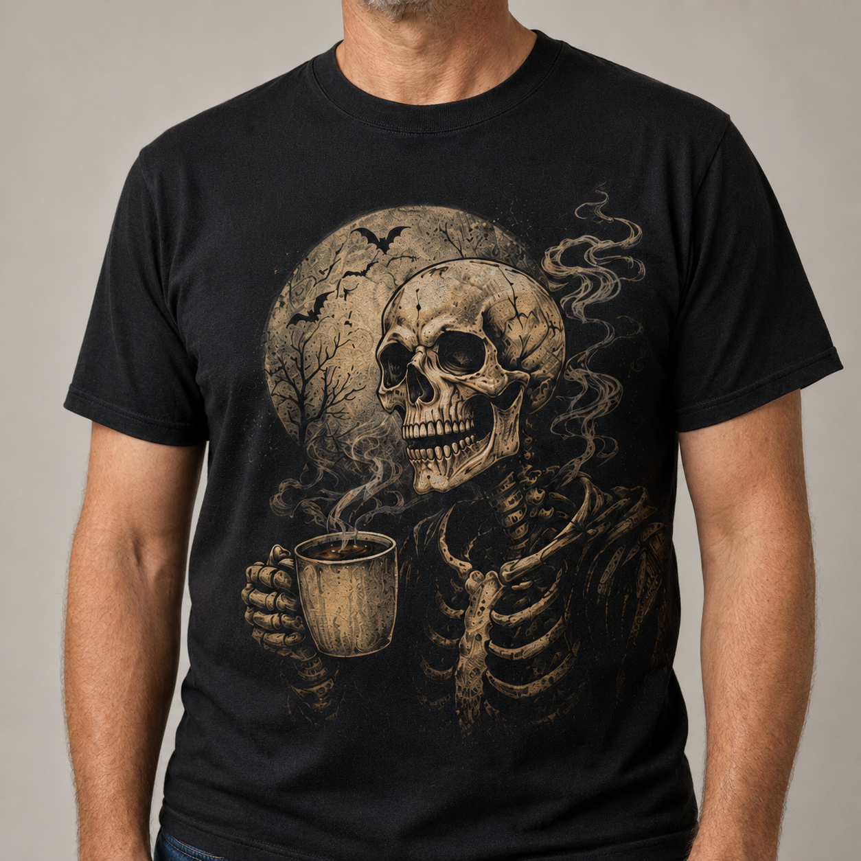Skeleton Coffee Halloween Graphic T-Shirt