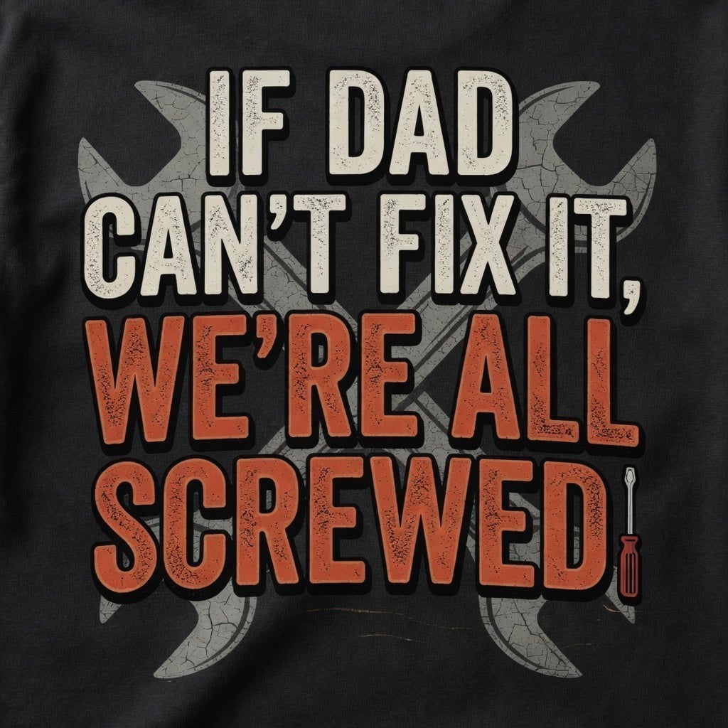 TrendyShift.Com black cotton t-shirt featuring a vintage repair shop graphic with wrench and screwdriver icons.